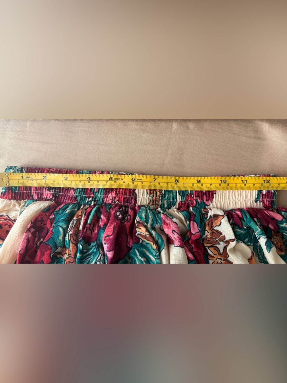 Carol Little Vintage Floral Maxi Skirt Red Green Cream Crepe Made in USA Size 12 - Picture 12 of 13